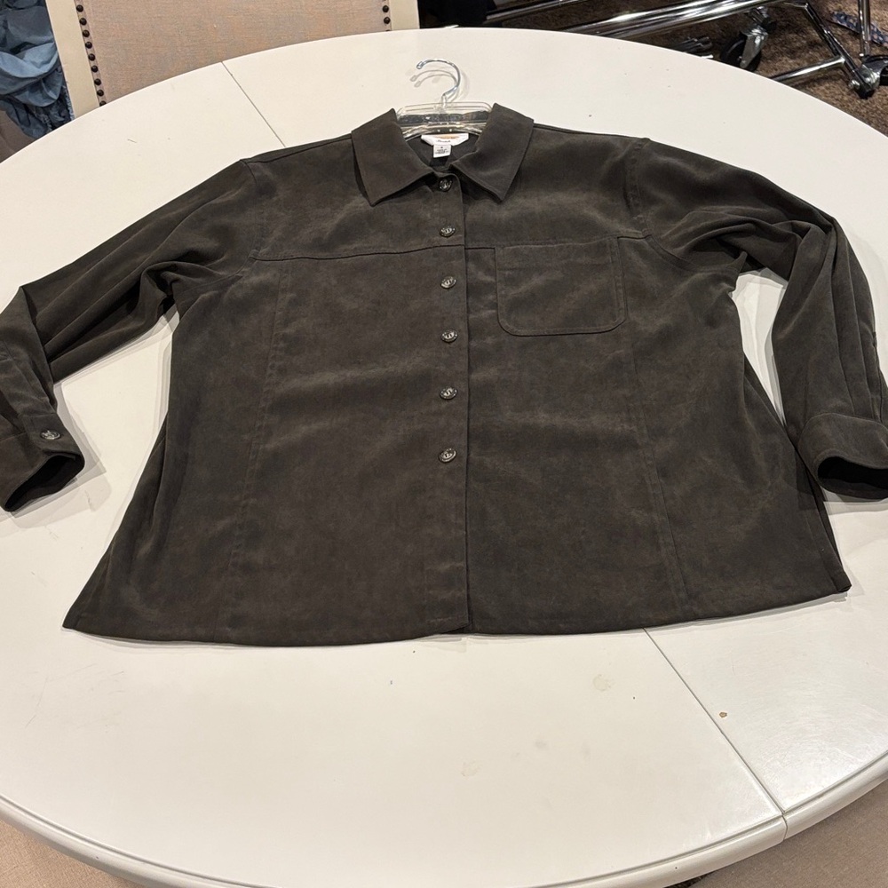 Talbots dark green button down top size small petite